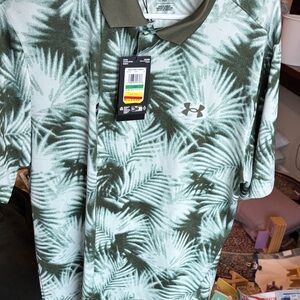 Under Armour Men’s Olive Green Palm-Print Polo